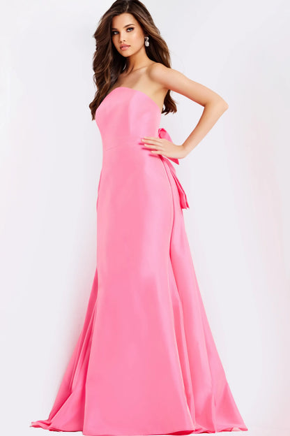 Glamorous Mermaid Strapless Sleeveless Bow-Back Chic Fuchsia Floor-Length Evening Dresses Women's Gown