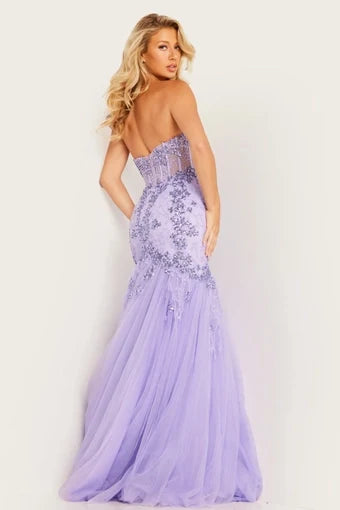 Glamorous Mermaid Sweetheart Sleeveless Beaded Tulle Lavender Floor-Length Evening Gown