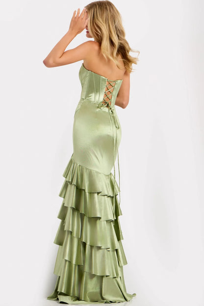 Glamorous Mermaid Sweetheart Sleeveless Corset Ruffled Sage Green Floor-Length Evening Gown