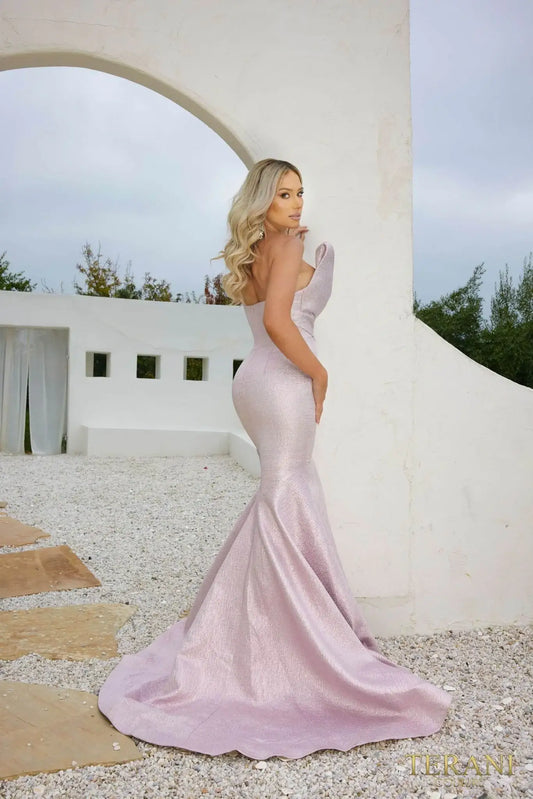 Glamorous Mermaid Sweetheart Sleeveless Draped Shimmering Lavender Floor-Length Mother of the Bride Gown