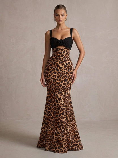 Glamorous Mermaid Sweetheart Sleeveless Rosette Backless Leopard Long Prom Dresses Women