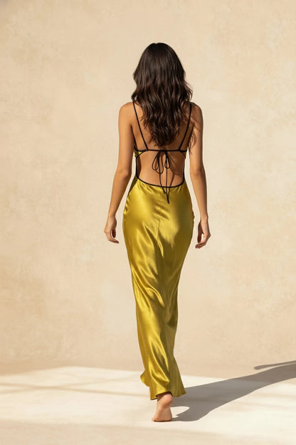 Glamorous Mermaid V-Neck Sleeveless Backless Olive Green Floor-Length Prom Dress