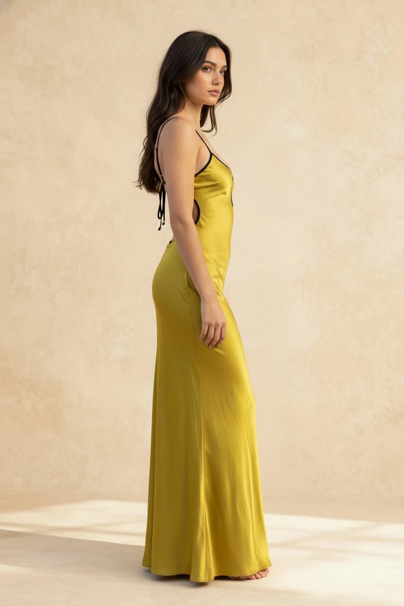 Glamorous Mermaid V-Neck Sleeveless Backless Olive Green Floor-Length Prom Dress