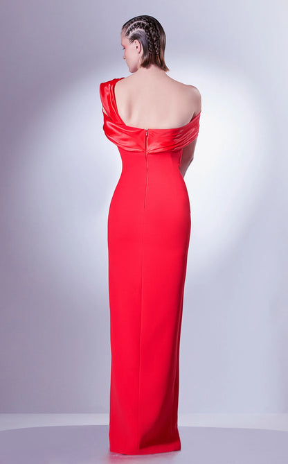 Glamorous Sheath Off-Shoulder Sleeveless Draped High-Slit Red Floor-Length Evening Gown