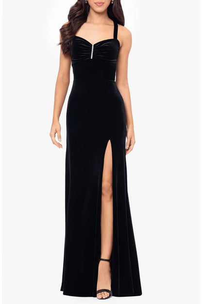 Glamorous Sheath Sweetheart Sleeveless Beaded Slit Black Floor-Length Evening Dress Women's Gown