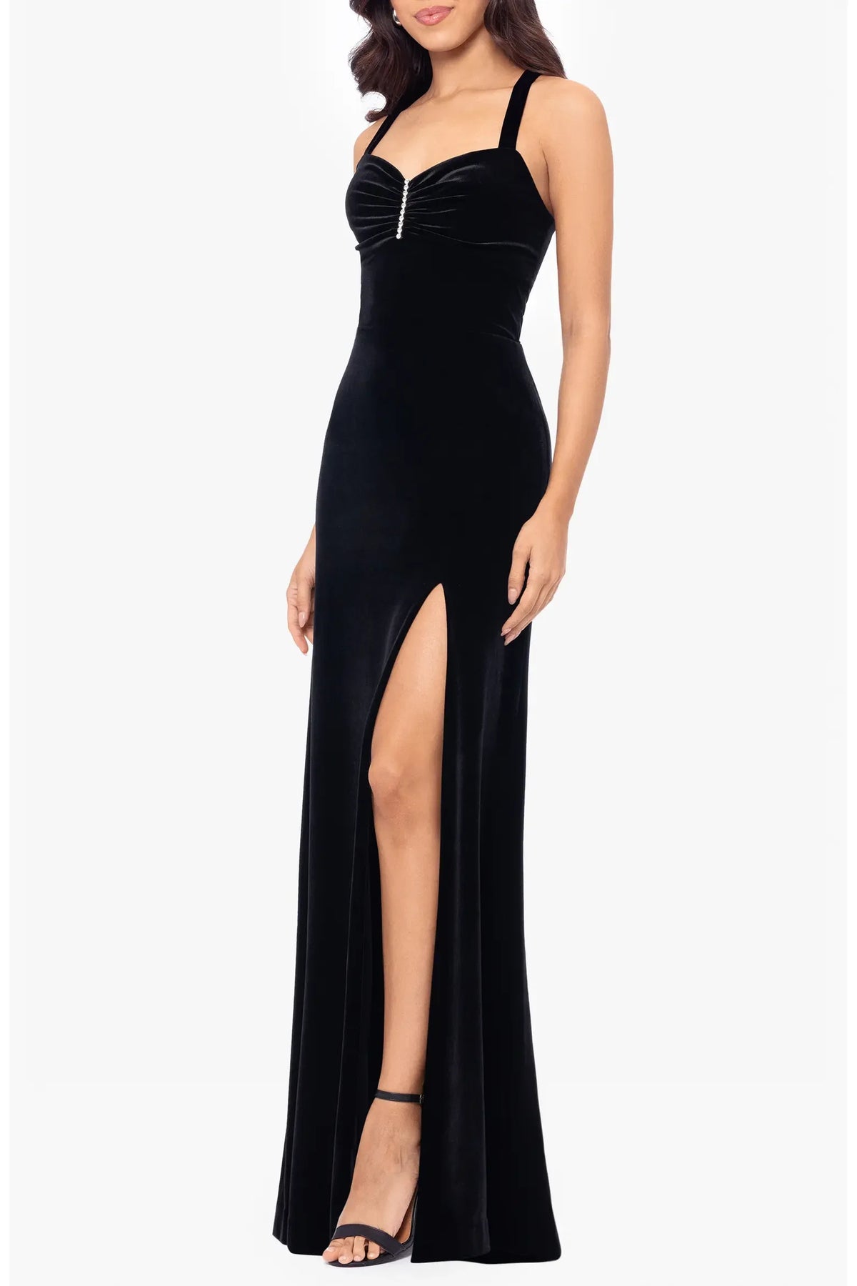 Glamorous Sheath Sweetheart Sleeveless Beaded Slit Black Floor-Length Evening Dress Women's Gown