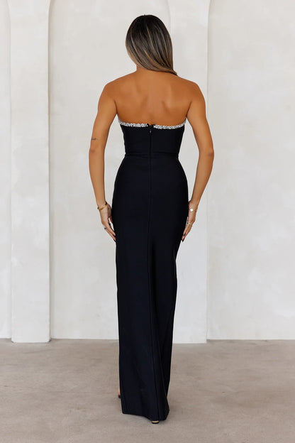 Glamorous Sheath Sweetheart Sleeveless Beaded Slit Black Floor-Length Prom Dress