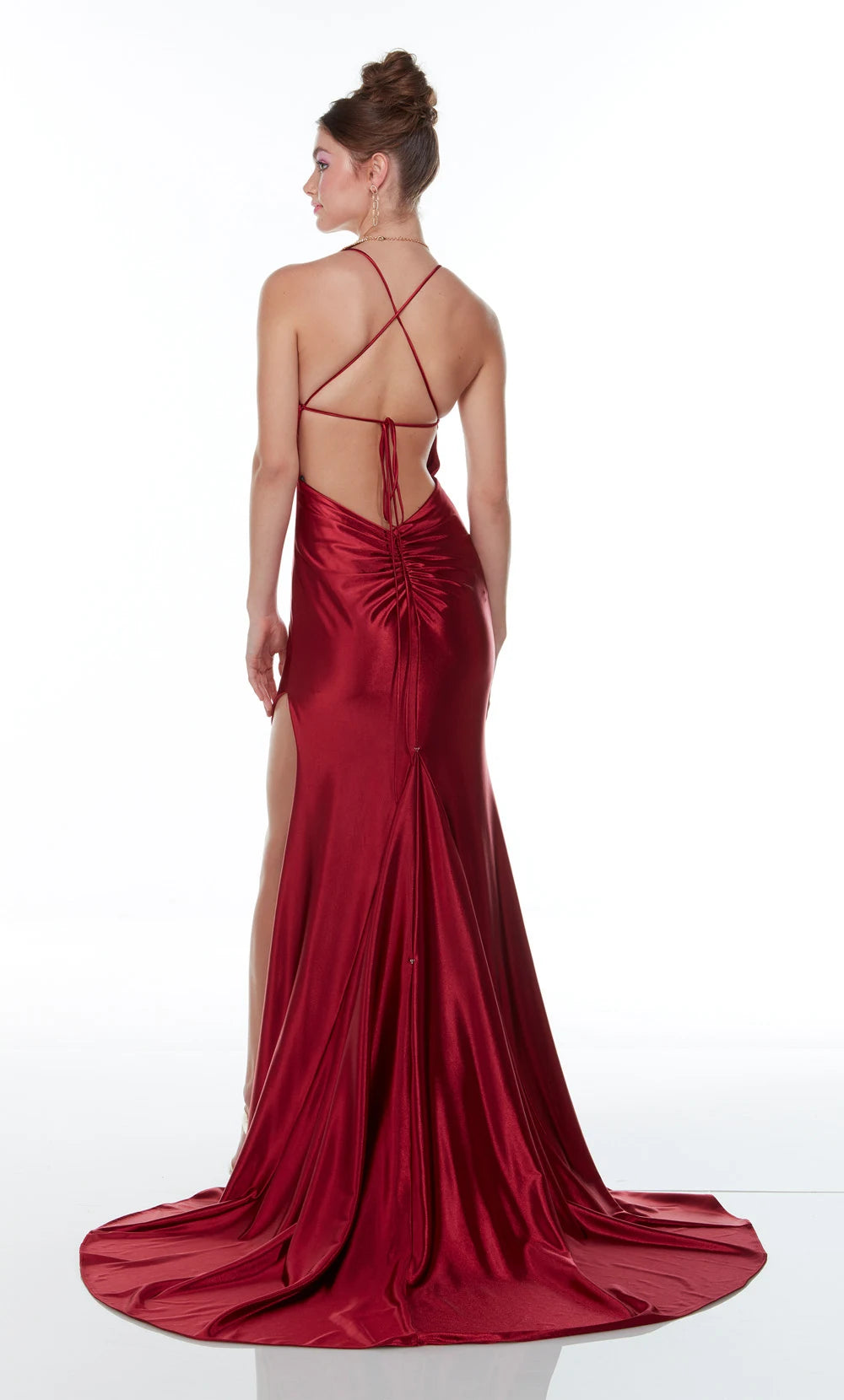 Glamorous Sheath V-Neck Sleeveless Backless High Slit Wine Red Floor-Length Evening Gown