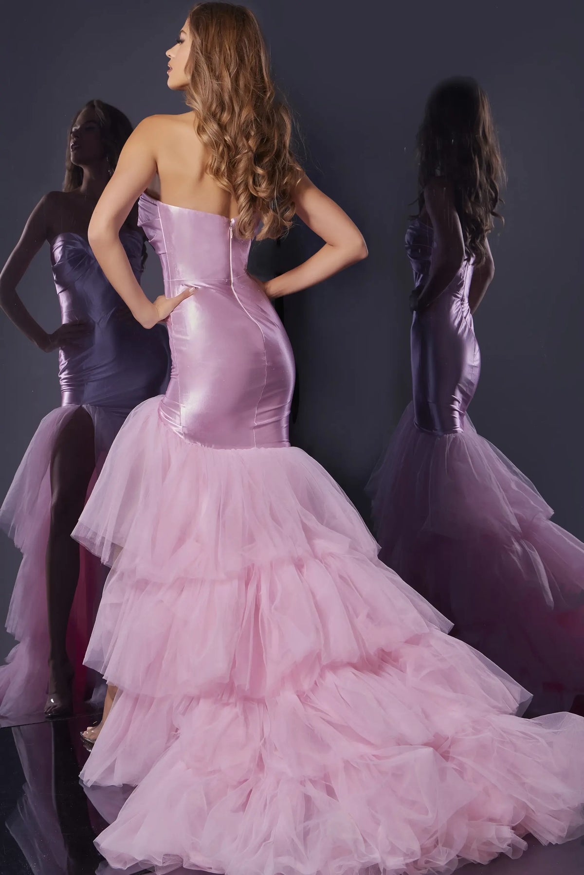 Glamorous Strapless Sweetheart Sleeveless Ruffled Tiered Blush Pink Floor-Length Evening Dresses Gown