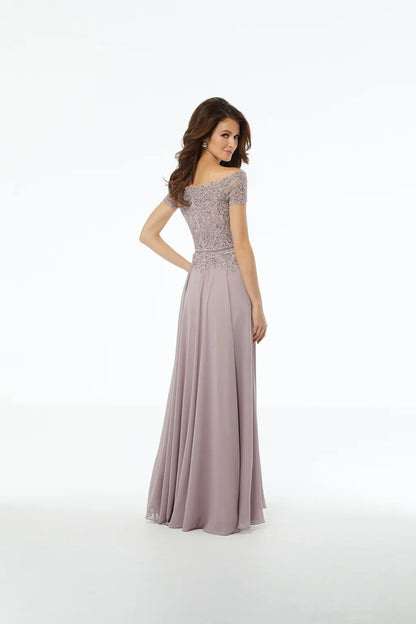 Graceful A-Line Off-Shoulder Lace Beaded Dusty Rose Floor-Length Mother of the Bride Gown