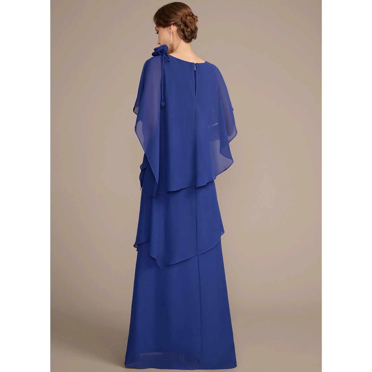 Graceful A-Line Scoop Neck Tiered Flowy Royal Blue Floor-Length Mother of the Bride Dress