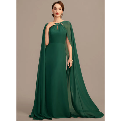 Graceful Sheath Jewel Neck Cape Sleeveless Sophisticated Emerald Green Floor-Length Mother of the Bride Gown