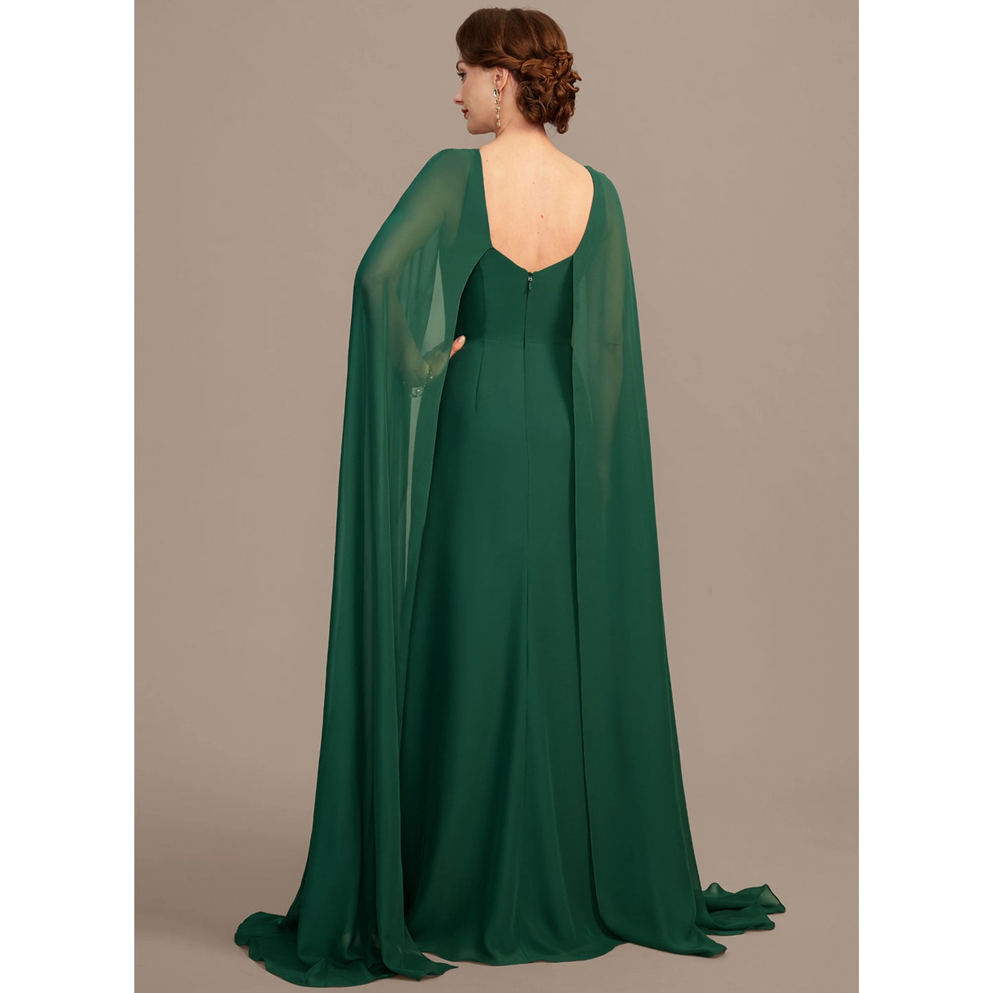 Graceful Sheath Jewel Neck Cape Sleeveless Sophisticated Emerald Green Floor-Length Mother of the Bride Gown