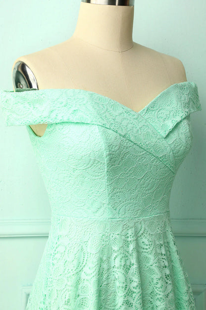 Cute A-Line  Wedding Guest Dress Off-shoulder High Low Lace Dress