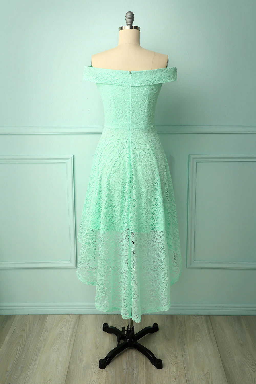 Cute A-Line  Wedding Guest Dress Off-shoulder High Low Lace Dress