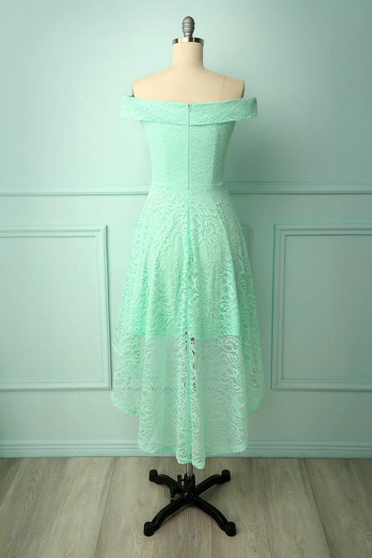 Cute A-Line  Wedding Guest Dress Off-shoulder High Low Lace Dress