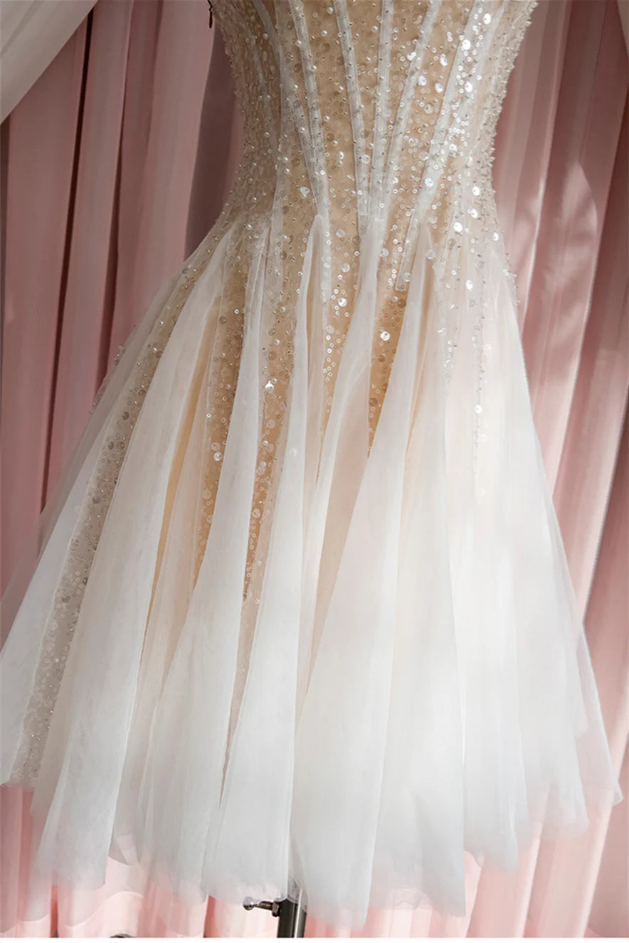 Koutun Dress Champagne Sequin and Beaded A-line Short Dress Homecoming Dress