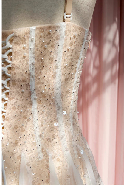 Koutun Dress Champagne Sequin and Beaded A-line Short Dress Homecoming Dress