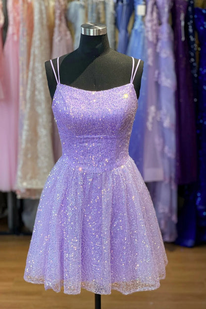 Koutun Dress Double Straps Lavender Lace-Up Back Tulle Short Homecoming Dress