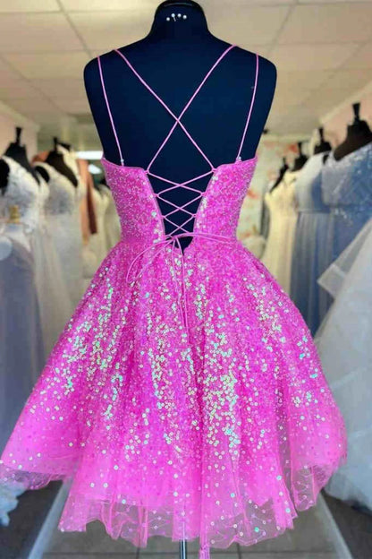 Koutun Dress Double Straps Lavender Lace-Up Back Tulle Short Homecoming Dress