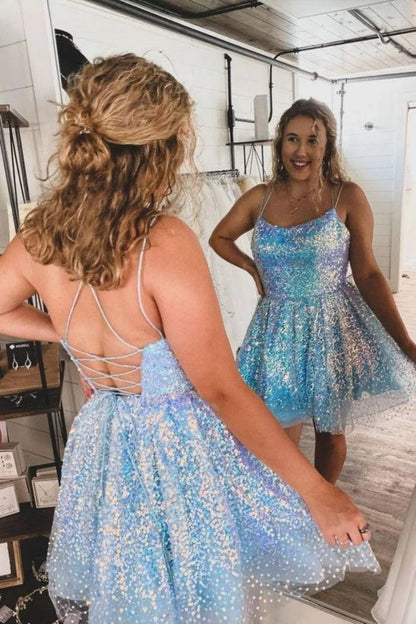 Koutun Dress Double Straps Lavender Lace-Up Back Tulle Short Homecoming Dress