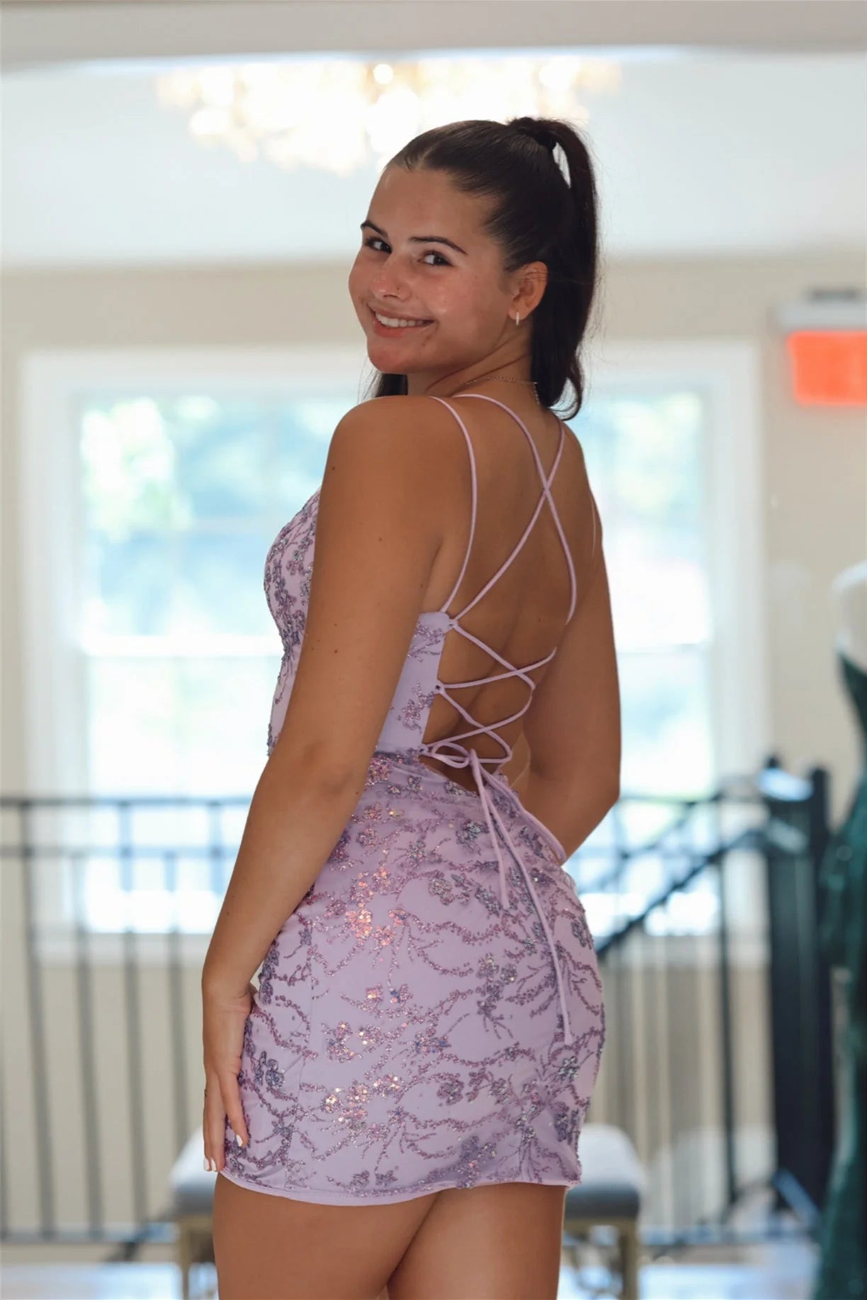 Koutun Dress Double Straps Pink Sequin Tight Short Dress Homecoming Dresses