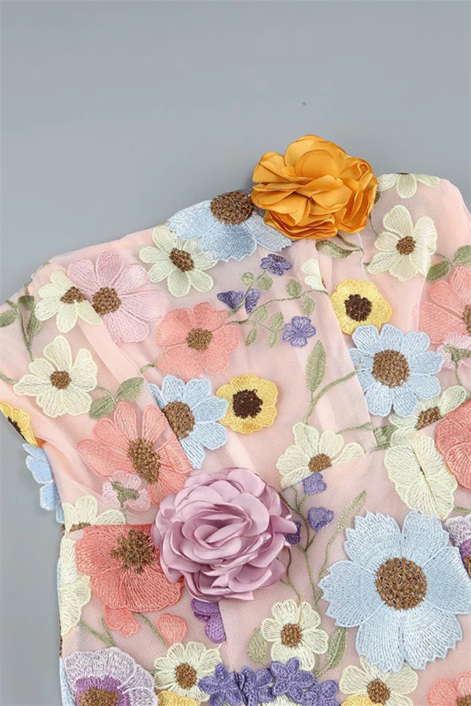 Koutun Dress Strapless Pink 3D Floral Embroidery Tight Short Dress Homecoming Dress