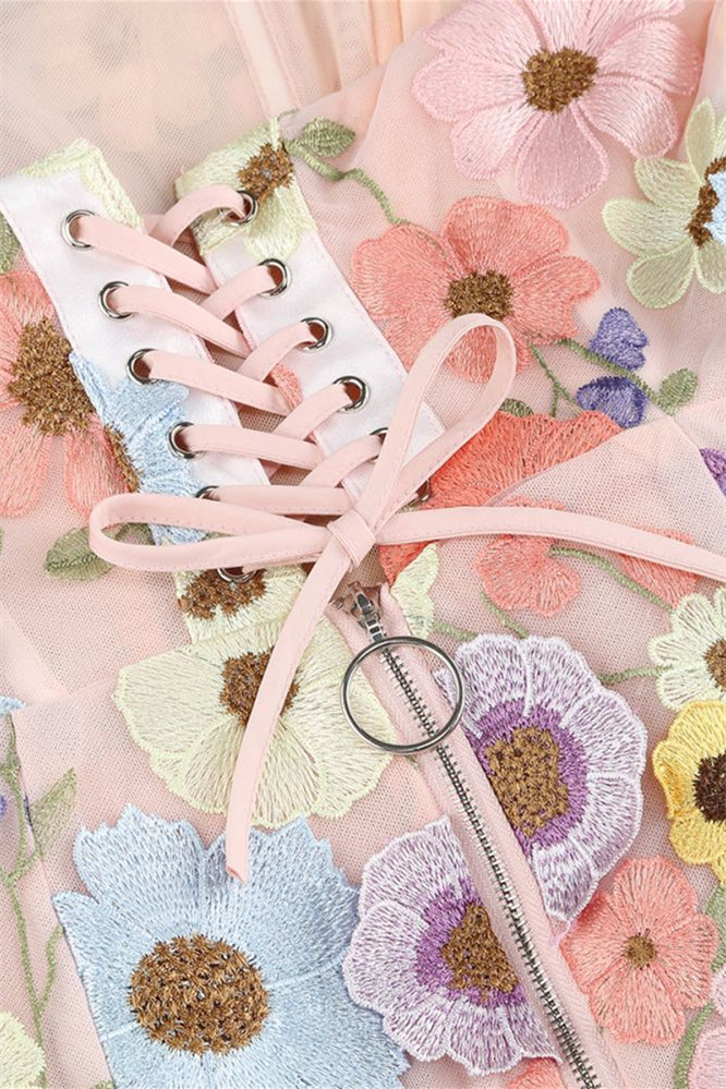 Koutun Dress Strapless Pink 3D Floral Embroidery Tight Short Dress Homecoming Dress