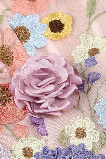 Koutun Dress Strapless Pink 3D Floral Embroidery Tight Short Dress Homecoming Dress