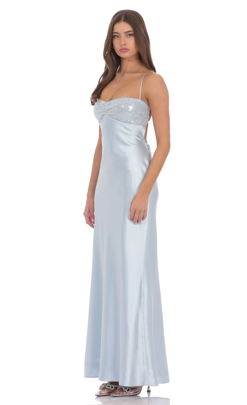 Light Blue Satin Prom Dress With Sequin Sweetheart Neckline And Lace Up Back Formal Prom Dress