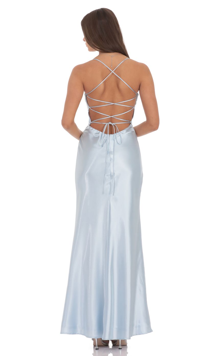 Light Blue Satin Prom Dress With Sequin Sweetheart Neckline And Lace Up Back Formal Prom Dress