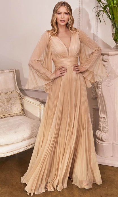 Light Blue V Neck Prom Dress With Pleated Chiffon Bell Sleeves And A Line Formal Prom Dress