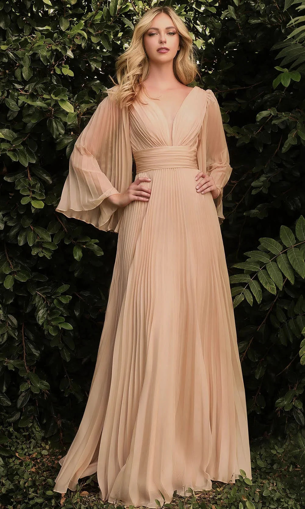 Light Blue V Neck Prom Dress With Pleated Chiffon Bell Sleeves And A Line Formal Prom Dress