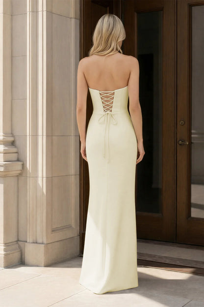 Lilac Strapless Bow Front Lace Up Back Prom Dresses