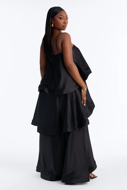 Loose tiered square spaghetti strap low back maxi evening dress