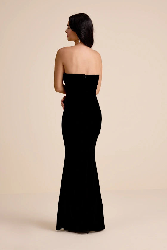 Luxurious Black Velvet Strapless Mermaid Gown with Crystal Trim, Formal Evening Dresses