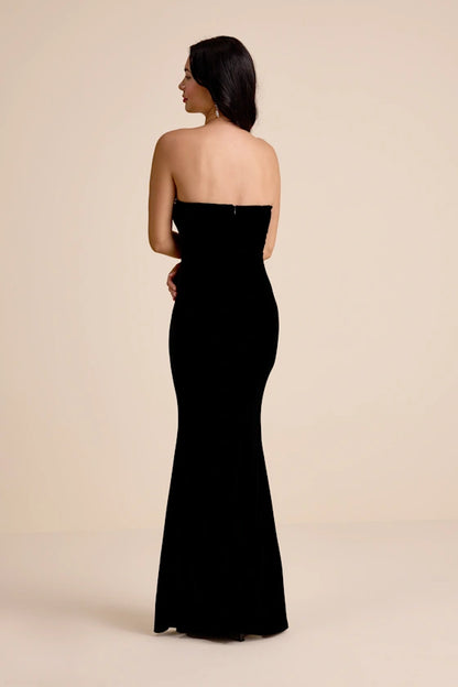 Luxurious Black Velvet Strapless Mermaid Gown with Crystal Trim, Formal Evening Dresses