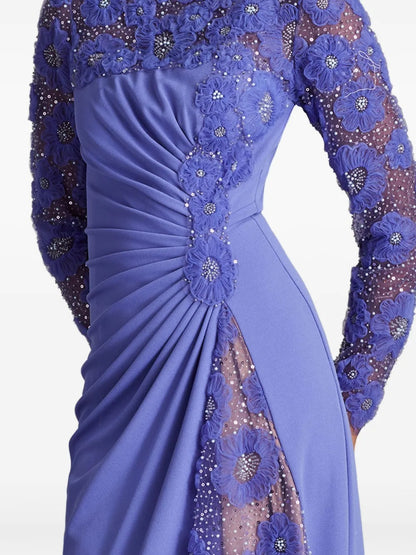 Luxurious Periwinkle Blue Lace & Crepe Prom Dress