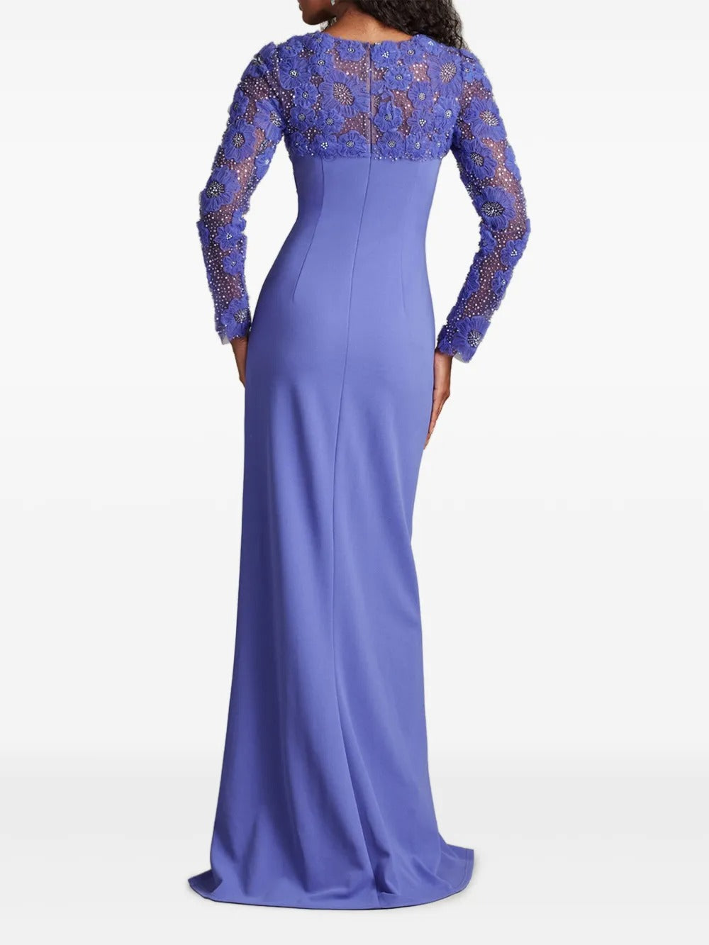 Luxurious Periwinkle Blue Lace & Crepe Prom Dress