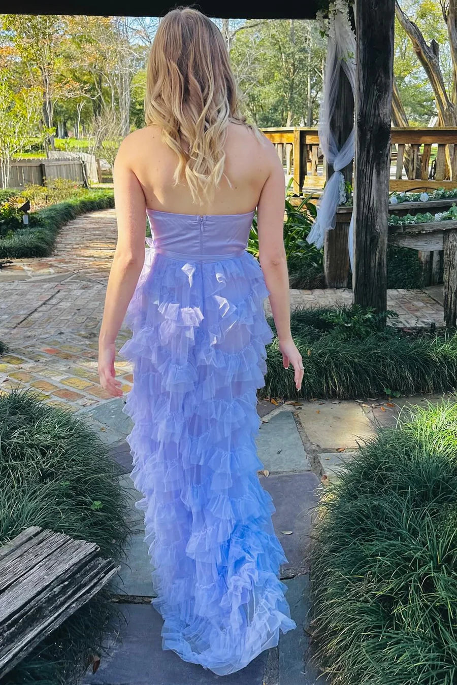 Luxury Lavender Evening Dresses Sweetheart Neck with Tulle Silhouette and Ruffled Skirt