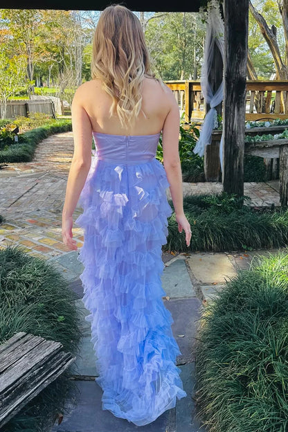 Luxury Lavender Evening Dresses Sweetheart Neck with Tulle Silhouette and Ruffled Skirt