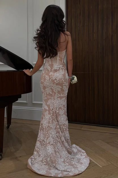 Luxury Nude Evening Dresses Sweetheart Neck with Tulle Mermaid Silhouette and Lace Appliqués