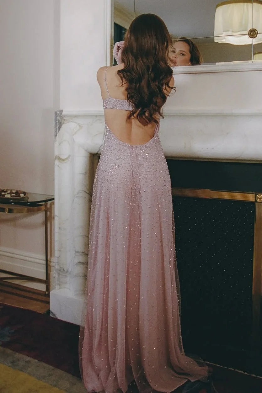 Luxury Sky Blue Blush Prom Dresses with Sequin Tulle Empire Waist and Open Back