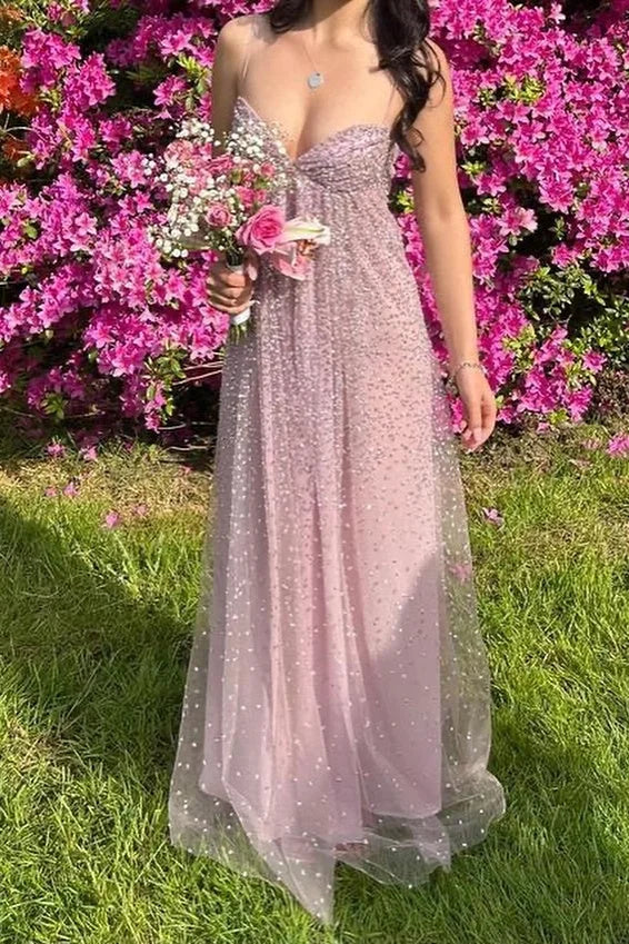 Luxury Sky Blue Blush Prom Dresses with Sequin Tulle Empire Waist and Open Back