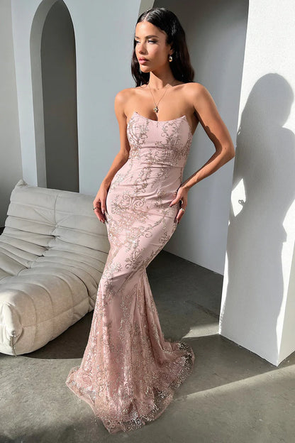 Mauve Sequined V-Neck Mermaid Long Evening Dresses for Prom Party Wedding Formal Events