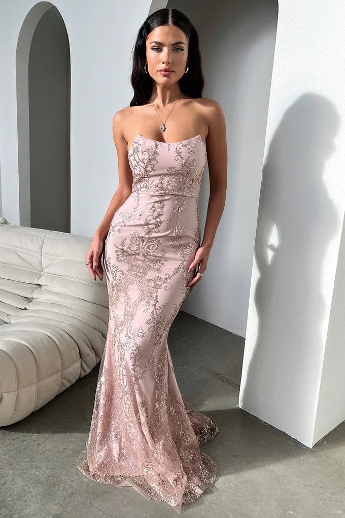 Mauve Sequined V-Neck Mermaid Long Evening Dresses for Prom Party Wedding Formal Events