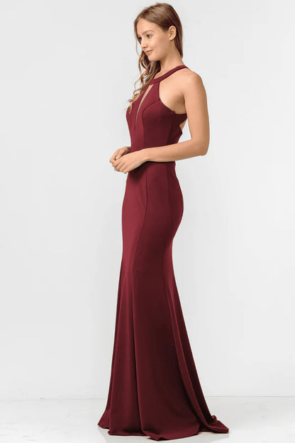 Multi Color Halter Neck Keyhole Front Cutout Back Zipper Mermaid Floor Length Formal Evening Prom Dress