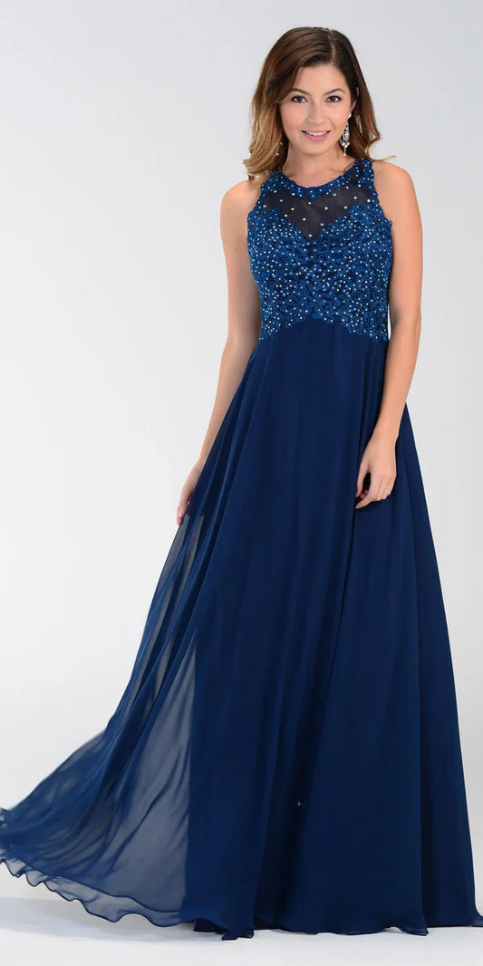 Multi Color Lace Beaded Halter Neck Sleeveless Keyhole Back Zipper Floor Length Formal Evening Prom Dress