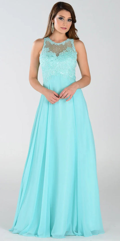 Multi Color Lace Beaded Halter Neck Sleeveless Keyhole Back Zipper Floor Length Formal Evening Prom Dress