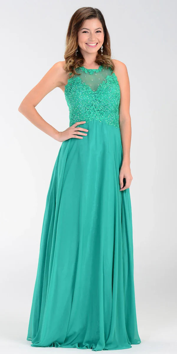 Multi Color Lace Beaded Halter Neck Sleeveless Keyhole Back Zipper Floor Length Formal Evening Prom Dress